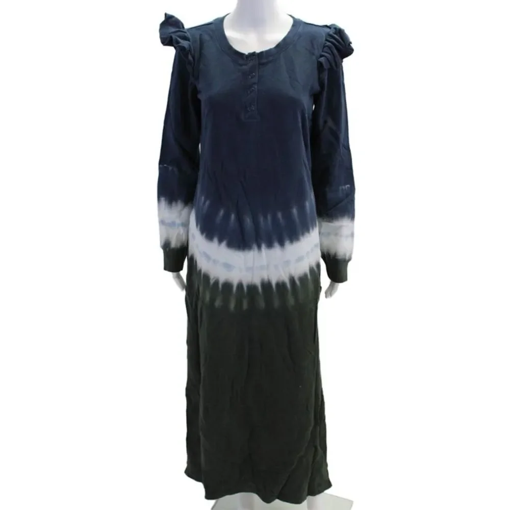Z Supply Womens Long Sleeve Ruffled Side Slit Sweater Dress Blue Green Medium